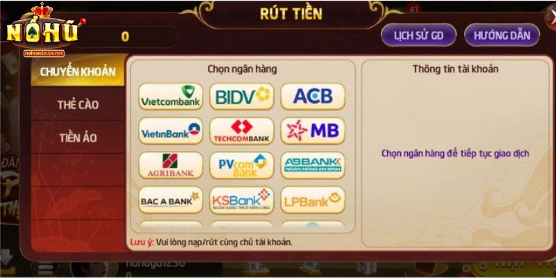 Hướng dẫn các bước rút tiền NOHUWIN nhanh chóng